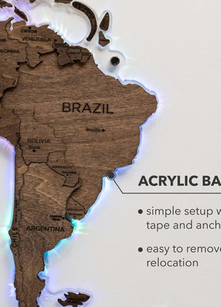 3D LED Wooden World Map – Dark Walnut Wall Art Decor