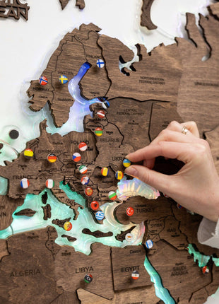 3D LED Wooden World Map – Dark Walnut Wall Art Decor