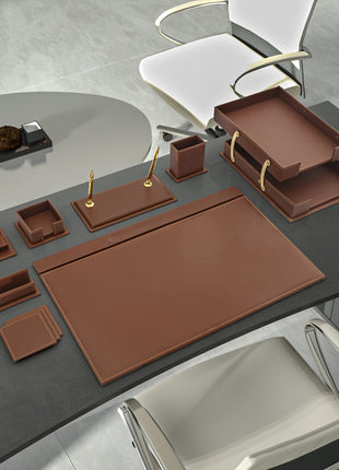 Premium 12-Piece Leather Desk Organizer Set - MOOG Classic Office Storage & Accessories