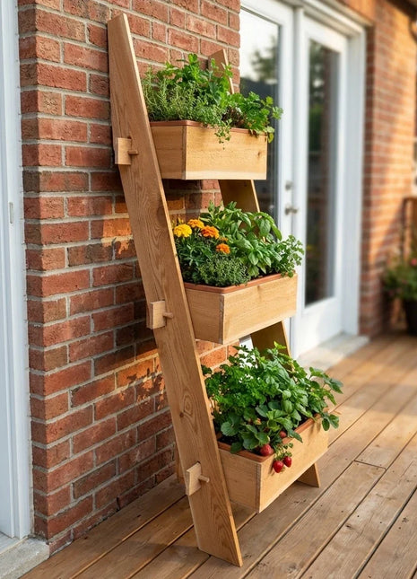 3-Tier Vertical Cedar Standing Planter Box - Eco-Friendly Raised Garden Planter