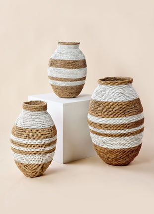 Handwoven White Striped Buhera Basket