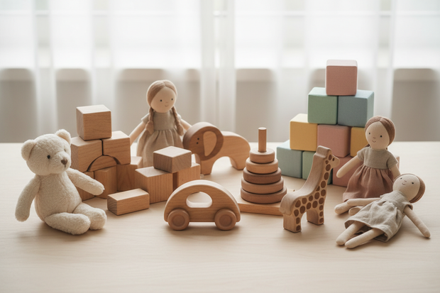 woodden, no color add fabric toys