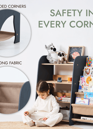 2-in-1 Wooden Montessori Shelves – Toddler Bookshelf & Toy Storage