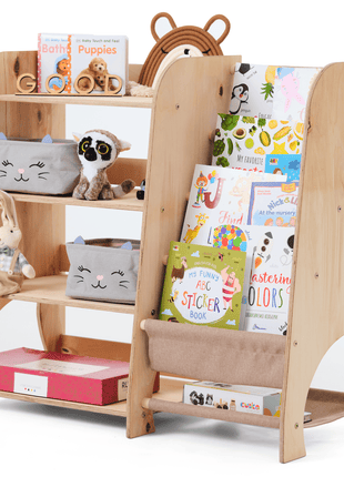 2-in-1 Wooden Montessori Shelves – Toddler Bookshelf & Toy Storage