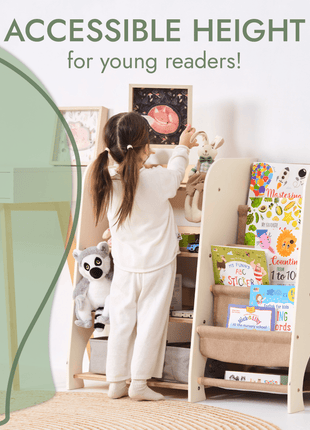 2-in-1 Wooden Montessori Shelves – Toddler Bookshelf & Toy Storage