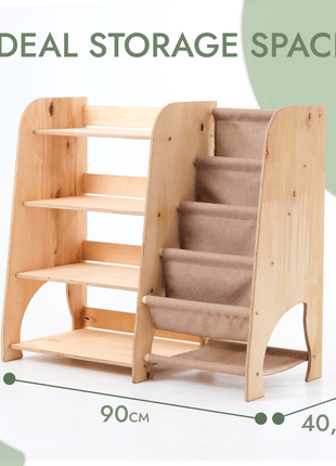 2-in-1 Wooden Montessori Shelves – Toddler Bookshelf & Toy Storage