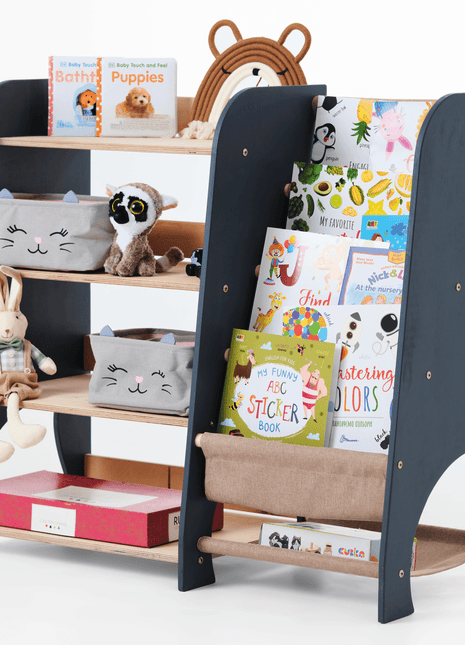 2-in-1 Wooden Montessori Shelves – Toddler Bookshelf & Toy Storage