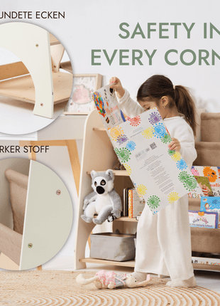 2-in-1 Wooden Montessori Shelves – Toddler Bookshelf & Toy Storage